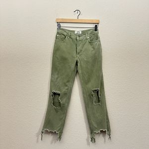 FREE PEOPLE WE THE FREE Maggie Mid Rise Straight Leg Jeans in Sage Green